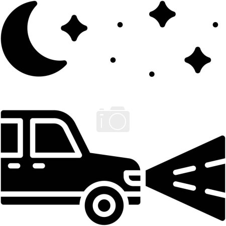 Auto mit Scheinwerfern auf Symbol, Autounfall und sicherheitsrelevante Vektordarstellung