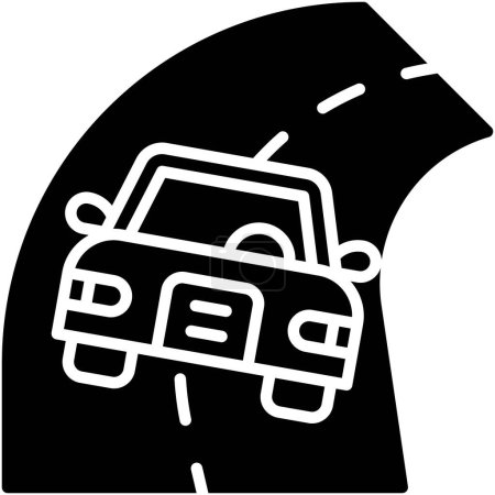 Deslizamiento del coche fuera de un icono de la curva, accidente de coche e ilustración vectorial relacionada con la seguridad