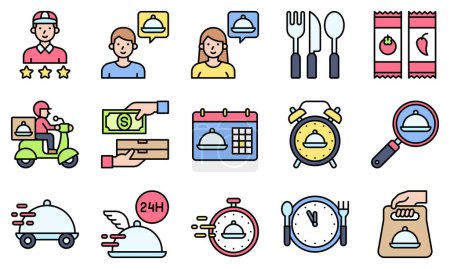 Food delivery essentials icons set 4, filled style vector illustration