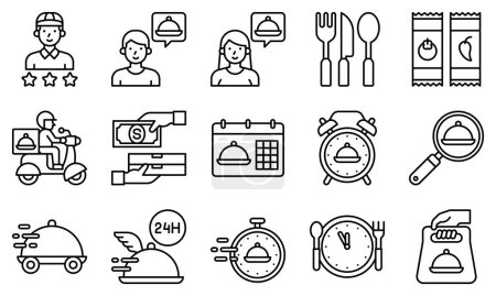 Food delivery essentials icons set 4, line style vector illustration