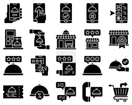 Conjunto de iconos esenciales de entrega de alimentos, ilustración de vectores de estilo sólido