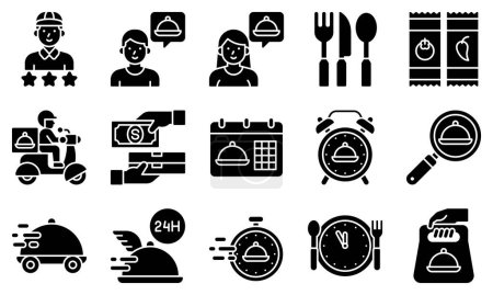 Food delivery essentials icons set 4, solid style vector illustration