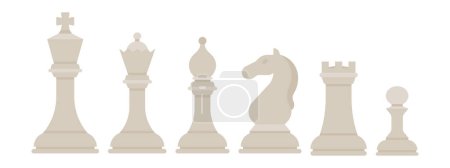 Vector illustration of a set of chess pieces in a beige color, isolated on a white background