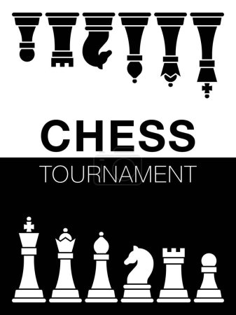 Ilustración de Un póster para un torneo de ajedrez. Cuenta con un tablero de ajedrez en blanco y negro en el fondo - Imagen libre de derechos