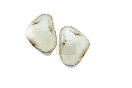Photo for Photo of straw mushroom cut in half on white background - Royalty Free Image