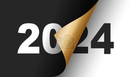 Frohes Neues Jahr 2024 Grußkarten-Design-Vorlage. Ende 2023, Anfang 2024. Das Konzept zum Beginn des neuen Jahres. Das Kalenderblatt blättert um und das neue Jahr beginnt.