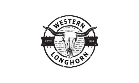 Téléchargez les illustrations : Texas Longhorn, Country Western Bull Bovins Vintage Label Logo Design - en licence libre de droit