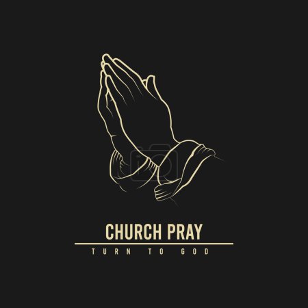 Téléchargez les illustrations : Église prier logo design, illustration à la main design - en licence libre de droit