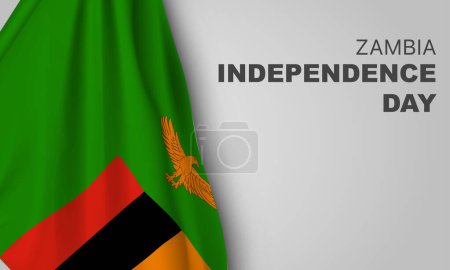 Illustration for Zambia happy independence day greeting card, banner with template text vector illustration. Zambian memorial holiday 24th of October design element with 3D flag with stripes - Royalty Free Image
