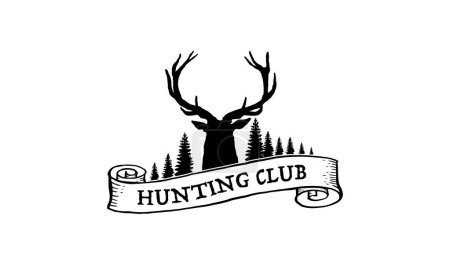Ilustración de Logotipo del cazador de ciervos, insignia, emblema, plantilla de diseño de etiqueta. ilustración vectorial de la silueta de cabeza de ciervo. club de cazadores - Imagen libre de derechos