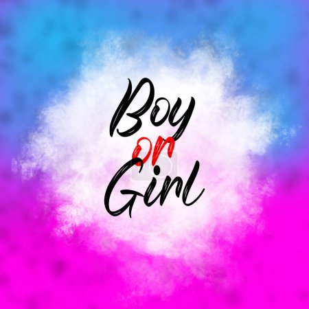 Photo for Boy or Girl, Gender Reveal, Baby shower banner blue and pink background with white cloud smoke - Royalty Free Image