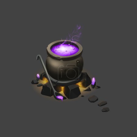 Photo for Game Object, Halloween pot, purple potion, bubble stock illustration, Pot with magical potion. - Royalty Free Image