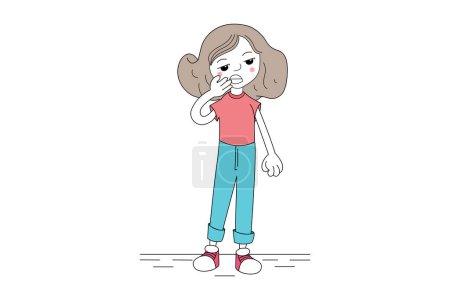 Illustration for Sleepy girl sleepwalking at night vector illustration. Cartoon isolated tired kid walking with yawning face lazy kid with exhausted cute face, closed eyes and open mouth yawning - Royalty Free Image