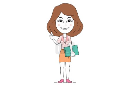 Téléchargez les illustrations : Business woman character holding a file vector clip art isolated on white background. - en licence libre de droit