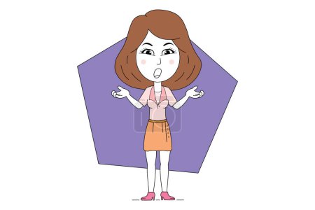 Illustration for Corporate woman spread her hand and shrugging shoulders. I do not know. Oops! Sorry! Asking questions and doubting expressions. - Royalty Free Image