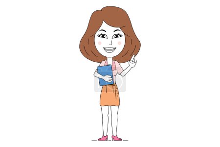Téléchargez les illustrations : Teenager with the notebook. Vector female character holding a clipboard. - en licence libre de droit