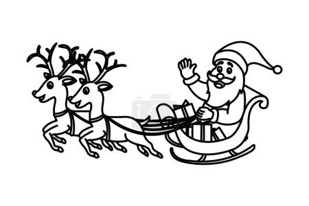 Ilustración de Feliz Navidad y feliz año nuevo tarjeta con renos y santa. ilustración vectorial - Imagen libre de derechos