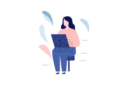  vector illustration art animated girl is working on the laptop with her office work sitting on the chair Poster 659264598