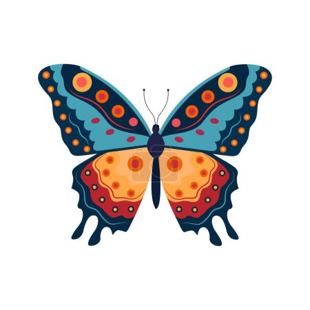 Téléchargez les illustrations : Bel art graphique papillon avec un motif imprimé coloré art vectoriel illustration - en licence libre de droit