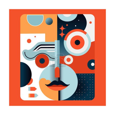 Illustration for Using vector illustration art, geometric forms are employed to create abstract facial components. - Royalty Free Image