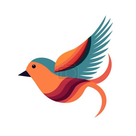 vector illustration image of a colorful bird flying through the air against a white background