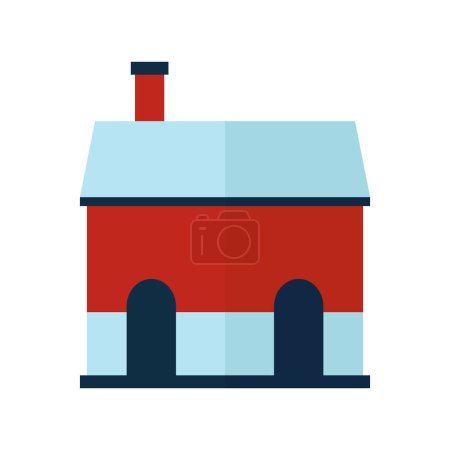 Ilustración de Usando ilustración vectorial arte azul casa roja con dos entradas y una chimenea en la parte superior. - Imagen libre de derechos
