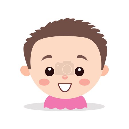 Ilustración de Bebé niño gordito mejillas con rosa camiseta alegre sonrisa cara logo con vector ilustración arte - Imagen libre de derechos