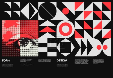 Illustration for Deconstructed postmodern illustrations feature vector abstract symbols with bold geometric shapes. They are ideal for a variety of uses, such as web backgrounds, poster design and cover art. - Royalty Free Image