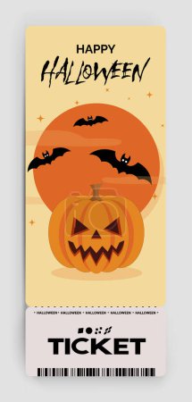 Illustration for Happy Halloween party flyer template design. All hallow eve poster in scary cartoon style. Club event admission or entrance ticket layout. Vector illustration - Royalty Free Image
