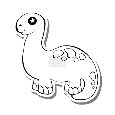 Illustration for Cute Cartoon Dinosaur Outline Coloring. Big animal fantasy ancient beast. Vector illustration for kid. - Royalty Free Image