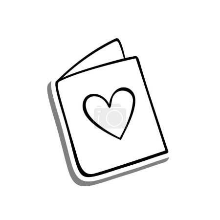 Illustration for Doodle Line Heart Book on white silhouette and gray shadow. Vector illustration Valentine Theme for decoration or any design. - Royalty Free Image