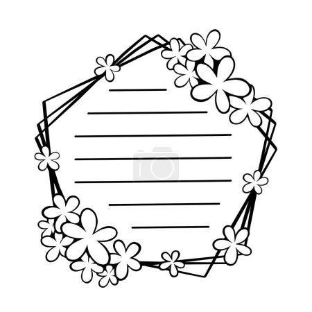 Ilustración de Flowers Triple Pentagon Note. Línea negra para el mensaje, como el cuaderno. Ilustración vectorial sobre papelería. - Imagen libre de derechos