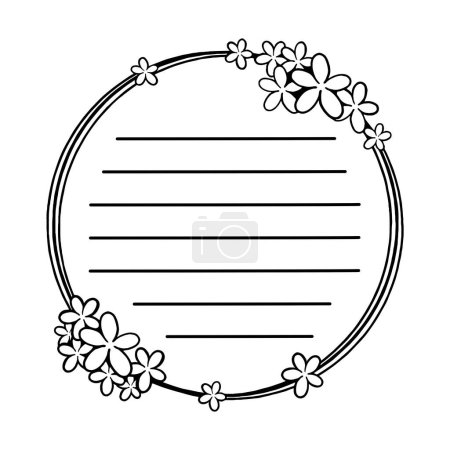 Ilustración de Flores Triple Circle Note. Línea negra para el mensaje, como el cuaderno. Ilustración vectorial sobre papelería. - Imagen libre de derechos
