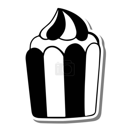 Monochrome cupcake with whipped cream on white silhouette and gray shadow. Vector illustration for decoration or any design.