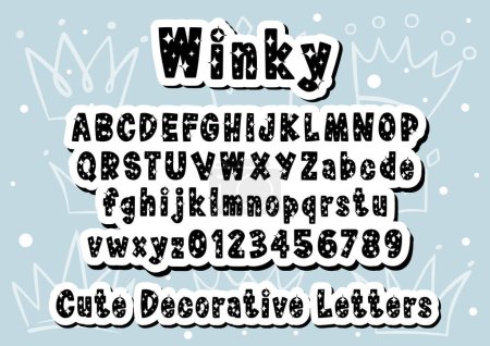 Cute Alphabet and Number with Sparkle Light. Lovely letter design for decoration. Message 'Winky' on top and 'Cute Decorative Letters' at bottom.  Vector Illustration about lettering.
