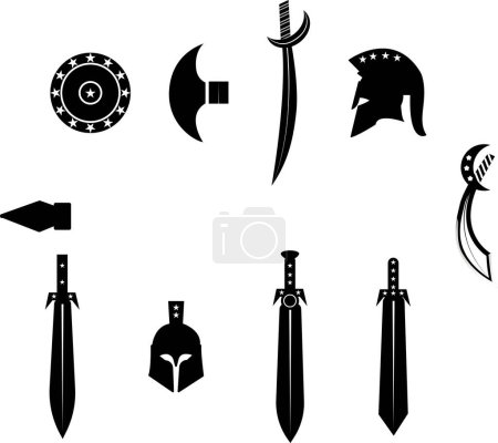 Ilustración de Espadas cruzadas, sable y hoja icono del logotipo plana Símbolo vectorial simple e icono de bonificación - Imagen libre de derechos
