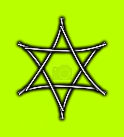 Foto de Icono de estrella de línea azul aislado sobre fondo verde. concepto de minimalismo. ilustración 3d. - Imagen libre de derechos