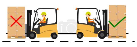 Téléchargez les photos : Forklift safety driving reverse when loading boxes, vector illustration - en image libre de droit