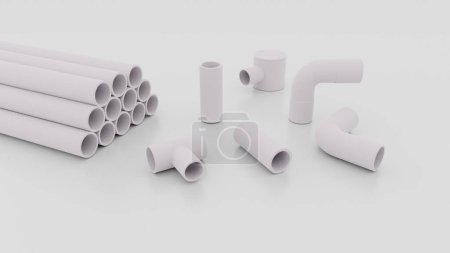 Photo for Electrical white conduit pvc pipes and connectors, realistic 3d rendering - Royalty Free Image