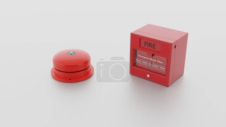 Photo for Break glass fire alarm and fire alarm bell, 3d rendering illustration - Royalty Free Image
