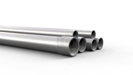 Galvanized electrical conduit, different sizes.  3D rendering isolated on white background. 