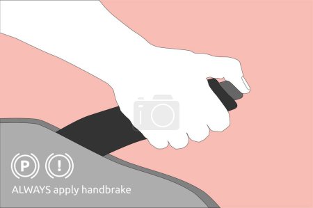 Photo for Car handbrake with hand, safety parking, vector line on pink background - Royalty Free Image