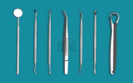 Illustration for Dentist tools set on green background, vector illustration - Royalty Free Image