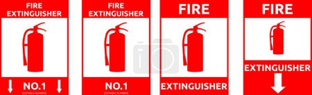 Fire extinguisher point label on white background, vector