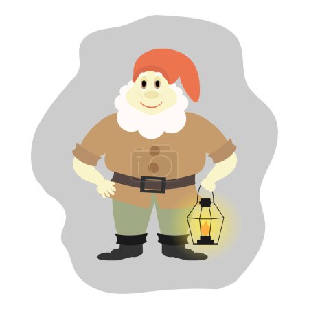 Téléchargez les illustrations : Illustration vectorielle d'un gnome avec une lanterne - en licence libre de droit