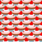 Vector seamless pattern. Cupcake with hearts. Love