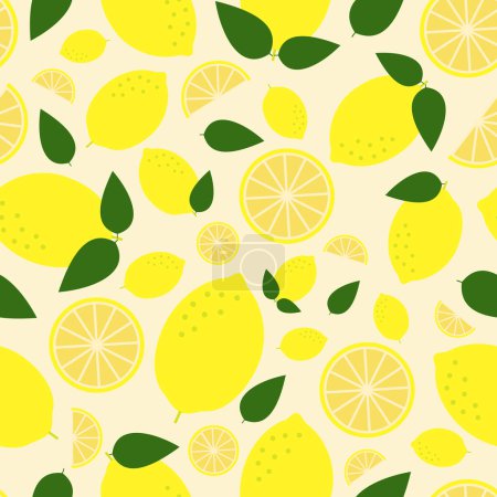Summer vector seamless pattern with lemons on a yellow background.