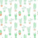 Vector seamless pattern. Cacti in the art line style.