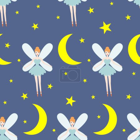 Vector seamless pattern. Children. Fairy Night sky