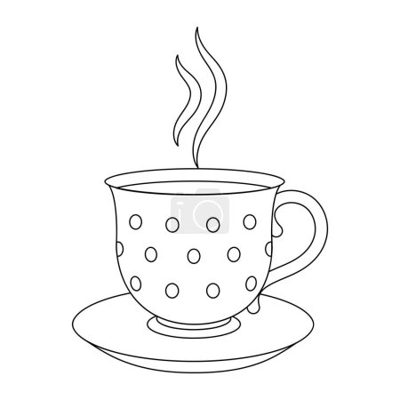 Téléchargez les illustrations : Icône de thé chaud dans le style de ligne d'art. Coupe et soucoupe - en licence libre de droit